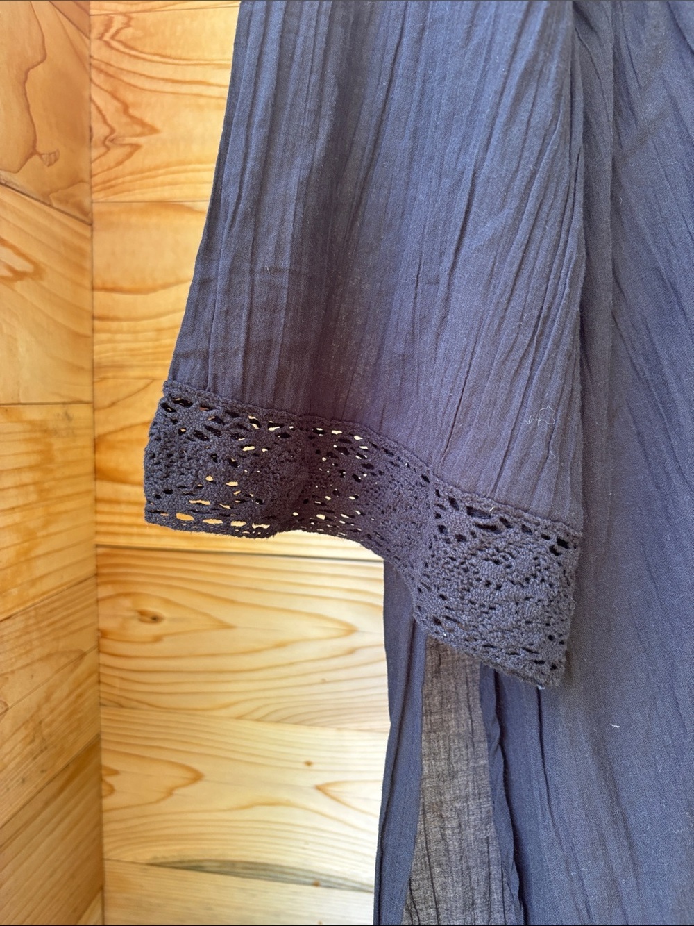 Abercrombie & Fitch Gauze Crochet Trim Kaftan Cover-Up S/M Black Boho Beach - Picture 3 of 11